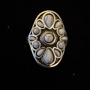 Silver Statement Ring with White Gemstones